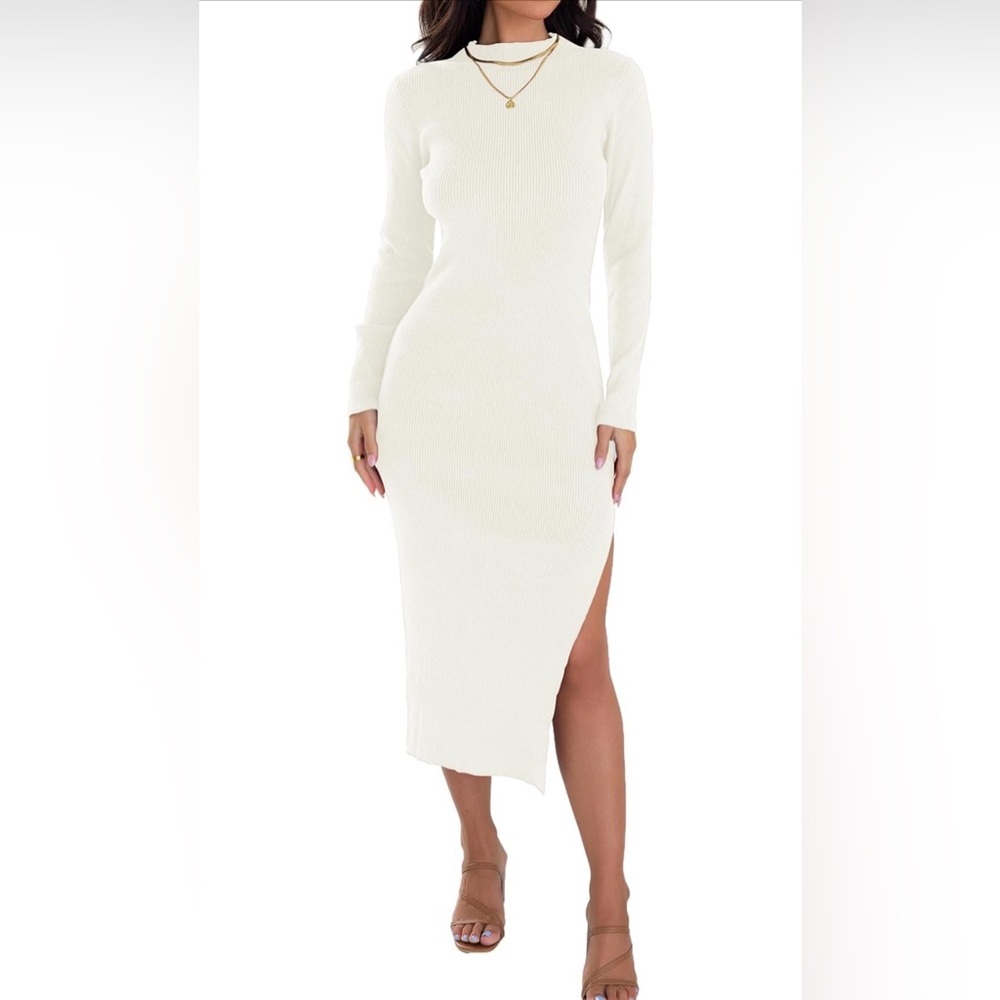 🆕Ribbed Long Sleeve Mock Neck Slim Fit Sweater Dress